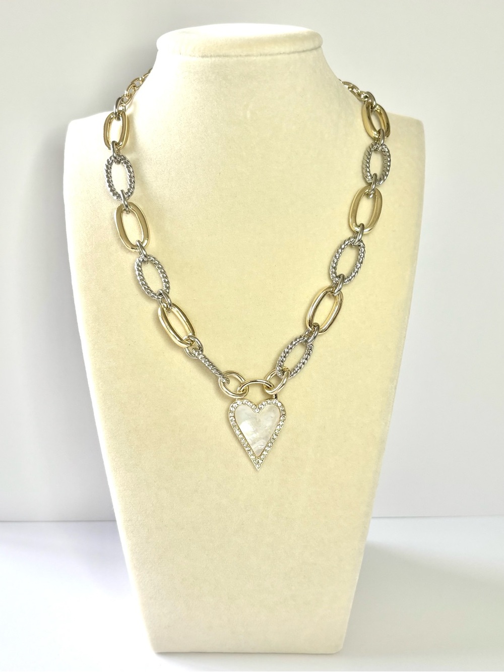 Two-tone mother of pearl heart necklace (silver and gold)